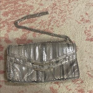 White House Black Market Silver Snakeskin Chain Clutch